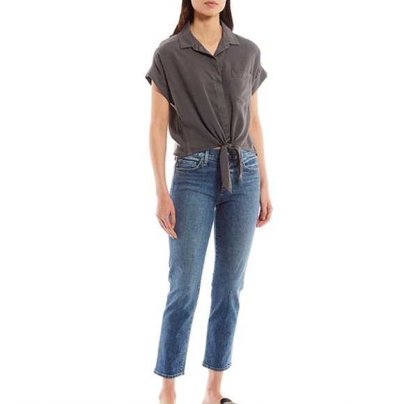 ANTHROPOLOGIE Cloth & Stone Tie Front Button Down in Black | Size XS - Picture 4 of 9